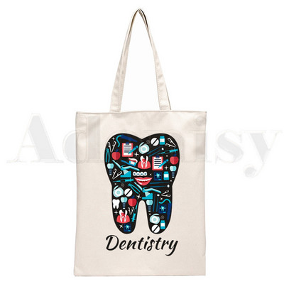 Dantų ir odontologų grafika Estetinė Juokinga mada Rankinės Pečių krepšiai Kasdieniai apsipirkimas Mergaičių rankinė Moterims Elegantiškas drobinis krepšys