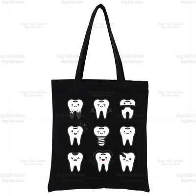 Dantų ir odontologų grafika Estetinė Juokinga mada Rankinės Pečių krepšiai Kasdieniai apsipirkimas Mergaičių rankinė Moterims Elegantiškas drobinis krepšys