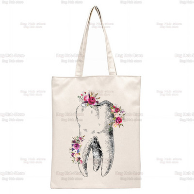 Dantų ir odontologų grafika Estetinė Juokinga mada Rankinės Pečių krepšiai Kasdieniai apsipirkimas Mergaičių rankinė Moterims Elegantiškas drobinis krepšys