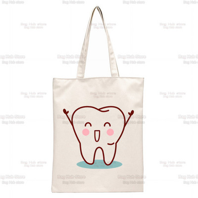 Dantų ir odontologų grafika Estetinė Juokinga mada Rankinės Pečių krepšiai Kasdieniai apsipirkimas Mergaičių rankinė Moterims Elegantiškas drobinis krepšys