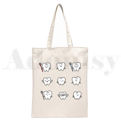 Dantų ir odontologų grafika Estetinė Juokinga mada Rankinės Pečių krepšiai Kasdieniai apsipirkimas Mergaičių rankinė Moterims Elegantiškas drobinis krepšys