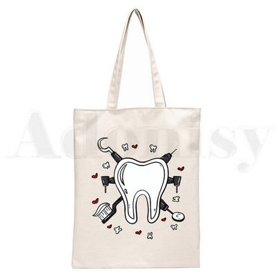 Dantų ir odontologų grafika Estetinė Juokinga mada Rankinės Pečių krepšiai Kasdieniai apsipirkimas Mergaičių rankinė Moterims Elegantiškas drobinis krepšys