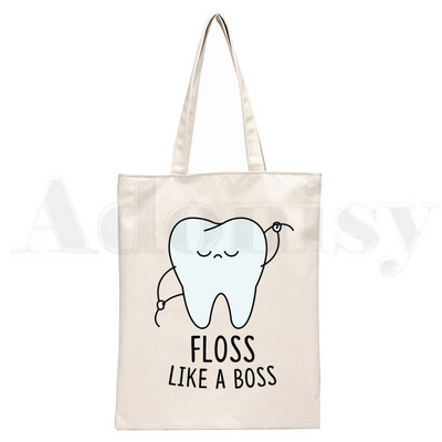 Dantų ir odontologų grafika Estetinė Juokinga mada Rankinės Pečių krepšiai Kasdieniai apsipirkimas Mergaičių rankinė Moterims Elegantiškas drobinis krepšys