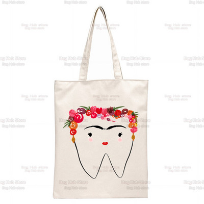 Dantų ir odontologų grafika Estetinė Juokinga mada Rankinės Pečių krepšiai Kasdieniai apsipirkimas Mergaičių rankinė Moterims Elegantiškas drobinis krepšys