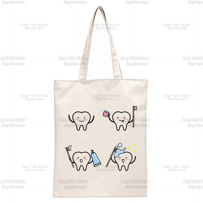 Dantų ir odontologų grafika Estetinė Juokinga mada Rankinės Pečių krepšiai Kasdieniai apsipirkimas Mergaičių rankinė Moterims Elegantiškas drobinis krepšys