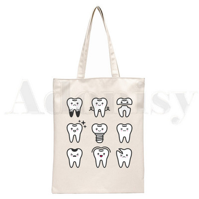 Dantų ir odontologų grafika Estetinė Juokinga mada Rankinės Pečių krepšiai Kasdieniai apsipirkimas Mergaičių rankinė Moterims Elegantiškas drobinis krepšys