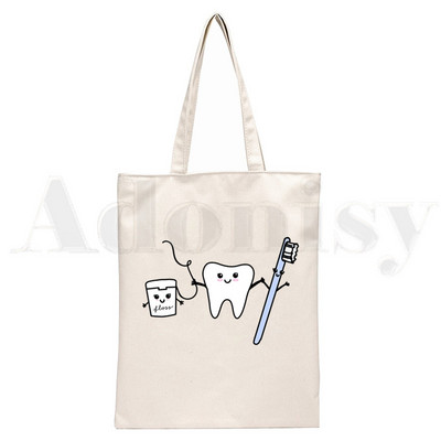 Dantų ir odontologų grafika Estetinė Juokinga mada Rankinės Pečių krepšiai Kasdieniai apsipirkimas Mergaičių rankinė Moterims Elegantiškas drobinis krepšys