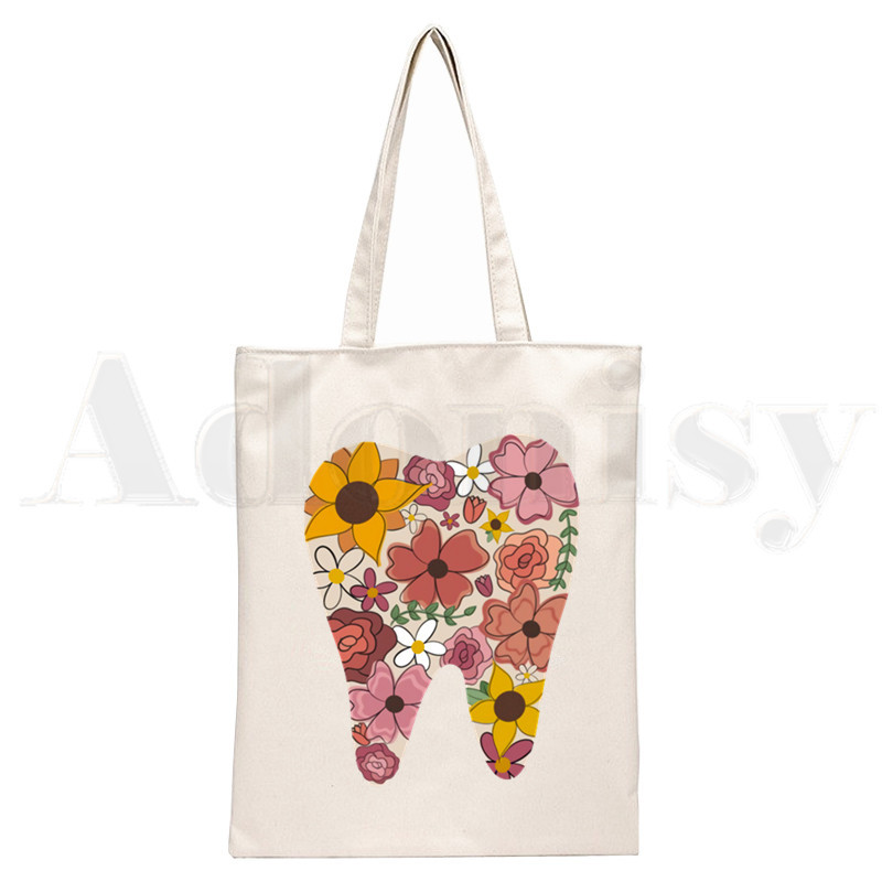 Dantų ir odontologų grafika Estetinė Juokinga mada Rankinės Pečių krepšiai Kasdieniai apsipirkimas Mergaičių rankinė Moterims Elegantiškas drobinis krepšys