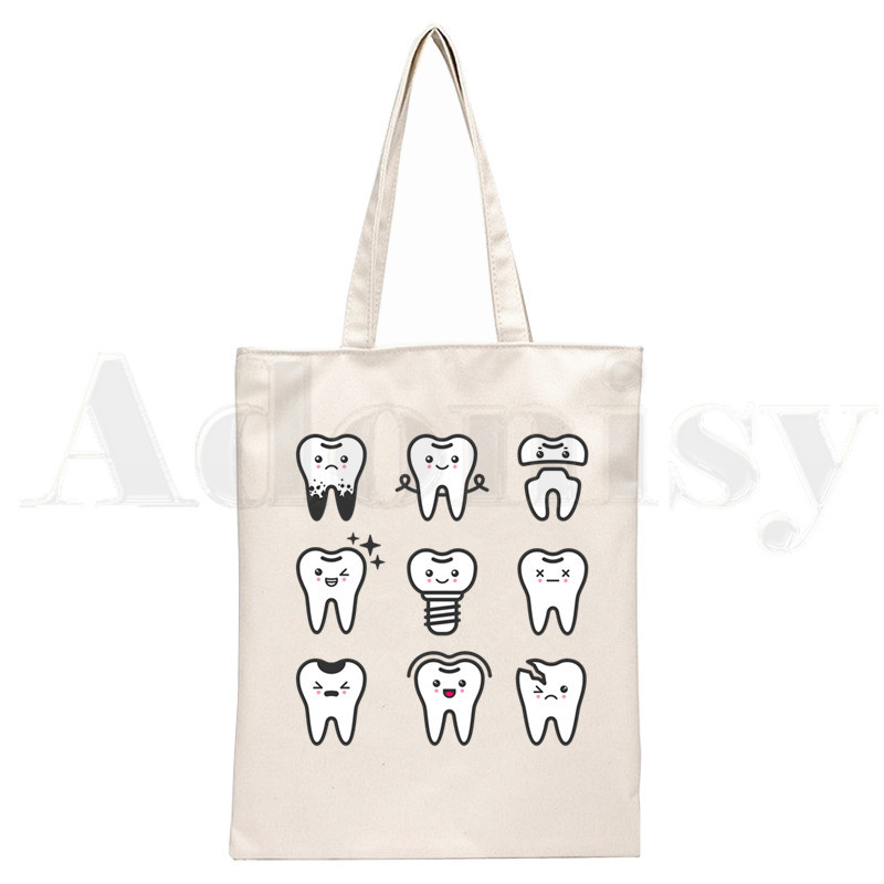 Dantų ir odontologų grafika Estetinė Juokinga mada Rankinės Pečių krepšiai Kasdieniai apsipirkimas Mergaičių rankinė Moterims Elegantiškas drobinis krepšys