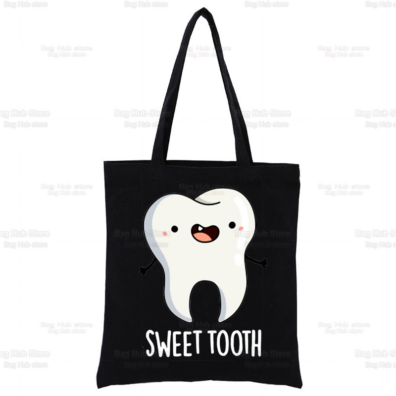 Dantų ir odontologų grafika Estetinė Juokinga mada Rankinės Pečių krepšiai Kasdieniai apsipirkimas Mergaičių rankinė Moterims Elegantiškas drobinis krepšys