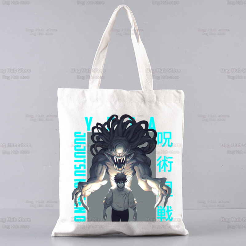 Jujutsu Kaisen Cartoon bevásárlótáska Ryomen Sukuna Itadori Yuji Bolsas De Tela Shopper Okkotsu Yuta Gojo Satoru bevásárló táska juta