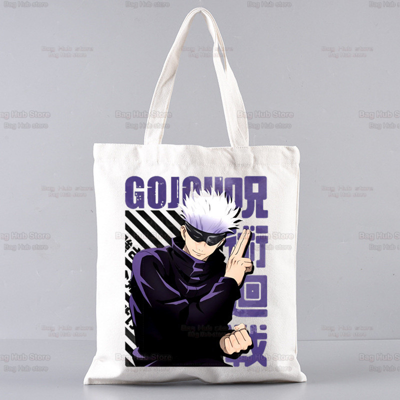 Jujutsu Kaisen Cartoon bevásárlótáska Ryomen Sukuna Itadori Yuji Bolsas De Tela Shopper Okkotsu Yuta Gojo Satoru bevásárló táska juta