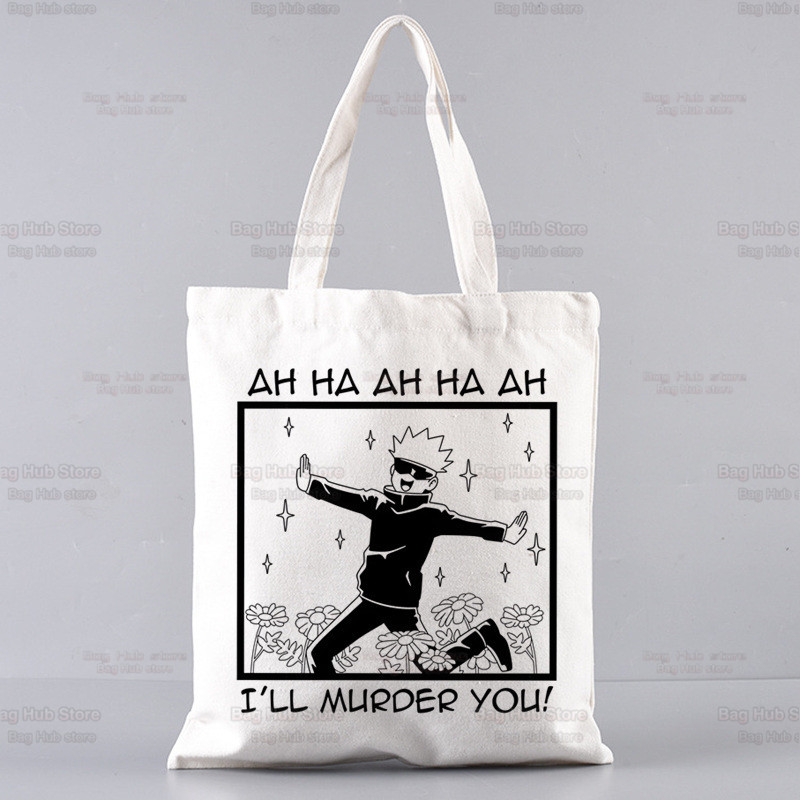 Jujutsu Kaisen Cartoon bevásárlótáska Ryomen Sukuna Itadori Yuji Bolsas De Tela Shopper Okkotsu Yuta Gojo Satoru bevásárló táska juta