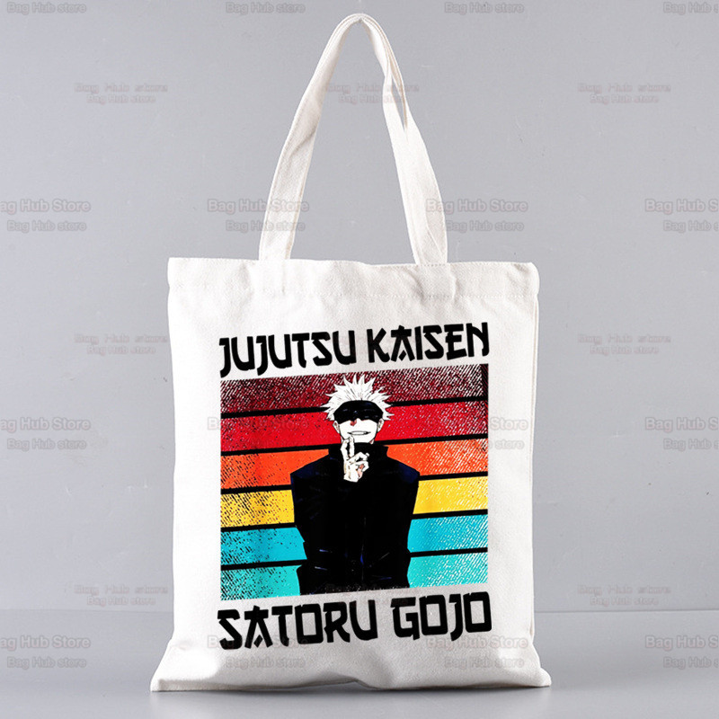Jujutsu Kaisen Cartoon bevásárlótáska Ryomen Sukuna Itadori Yuji Bolsas De Tela Shopper Okkotsu Yuta Gojo Satoru bevásárló táska juta