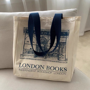 Γυναικεία πάνινη τσάντα ώμου London Books Print Γυναικεία casual τσάντα τσάντα tote επαναχρησιμοποιήσιμη μεγάλη χωρητικότητα βαμβακερή τσάντα για αγορές