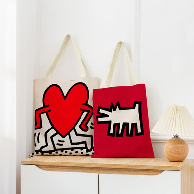 Geometry Running Heart Graffiti Double Sided Print Market Пазарска чанта Екологична сгъваема дамска чанта Дамска чанта за свободното време на открито