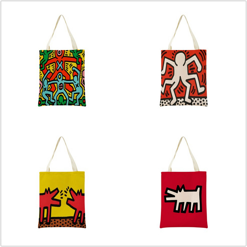 Geometry Running Heart Graffiti Double Sided Print Market Torba za kupnju Ekološka sklopiva torba Ženska torba za slobodno vrijeme na otvorenom