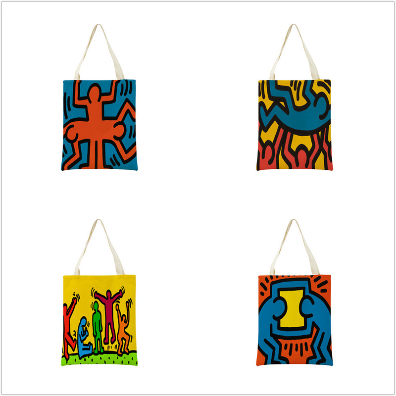 Geometry Running Heart Graffiti Double Sided Print Market Torba za kupnju Ekološka sklopiva torba Ženska torba za slobodno vrijeme na otvorenom