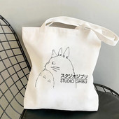 Studio Ghibli Geantă de cumpărături pentru femei Desene animată eco reutilizabilă Geantă de tote pentru femei Geantă de mână pentru colegiu Geantă de cumpărături de umăr retro mare pentru femei