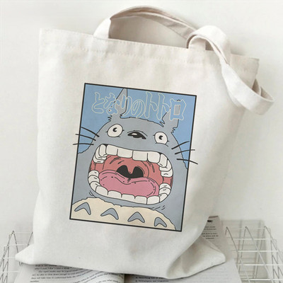 Studio Ghibli Geantă de cumpărături pentru femei Desene animată eco reutilizabilă Geantă de tote pentru femei Geantă de mână pentru colegiu Geantă de cumpărături de umăr retro mare pentru femei