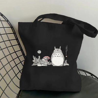 Studio Ghibli Geantă de cumpărături pentru femei Desene animată eco reutilizabilă Geantă de tote pentru femei Geantă de mână pentru colegiu Geantă de cumpărături de umăr retro mare pentru femei