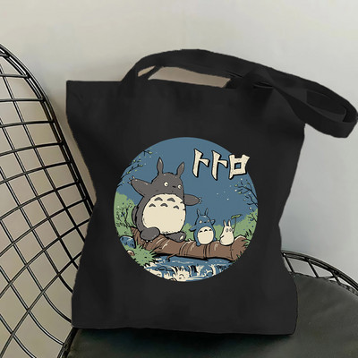 Studio Ghibli Geantă de cumpărături pentru femei Desene animată eco reutilizabilă Geantă de tote pentru femei Geantă de mână pentru colegiu Geantă de cumpărături de umăr retro mare pentru femei