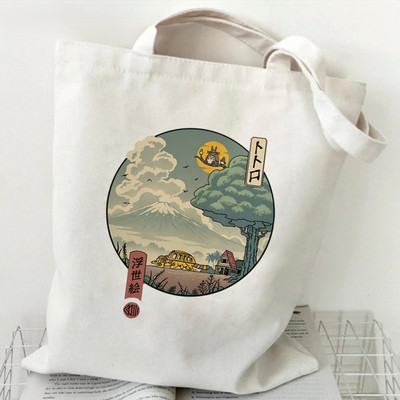 Studio Ghibli Geantă de cumpărături pentru femei Desene animată eco reutilizabilă Geantă de tote pentru femei Geantă de mână pentru colegiu Geantă de cumpărături de umăr retro mare pentru femei