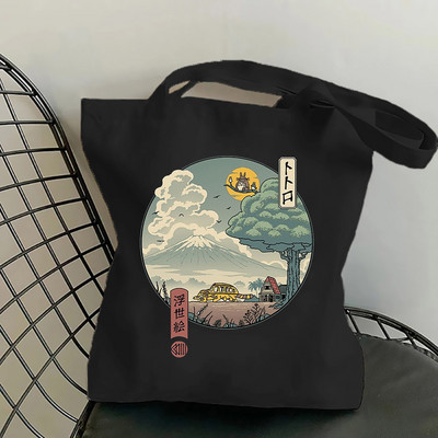 Studio Ghibli Geantă de cumpărături pentru femei Desene animată eco reutilizabilă Geantă de tote pentru femei Geantă de mână pentru colegiu Geantă de cumpărături de umăr retro mare pentru femei