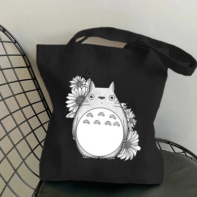 Studio Ghibli Geantă de cumpărături pentru femei Desene animată eco reutilizabilă Geantă de tote pentru femei Geantă de mână pentru colegiu Geantă de cumpărături de umăr retro mare pentru femei