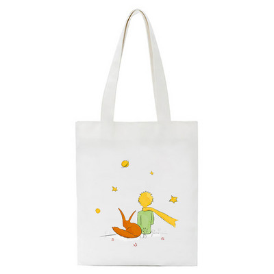 Γυναικεία τσάντα αγορών από καμβά κινουμένων σχεδίων Μικρός Πρίγκιπας με λαβή Αστεία οικολογική αναδιπλούμενη επαναχρησιμοποιούμενη τσάντα τσάντα τσάντα κλειδιού Τηλεφωνική τσάντα αγορών