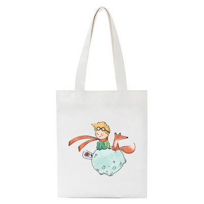 Γυναικεία τσάντα αγορών από καμβά κινουμένων σχεδίων Μικρός Πρίγκιπας με λαβή Αστεία οικολογική αναδιπλούμενη επαναχρησιμοποιούμενη τσάντα τσάντα τσάντα κλειδιού Τηλεφωνική τσάντα αγορών