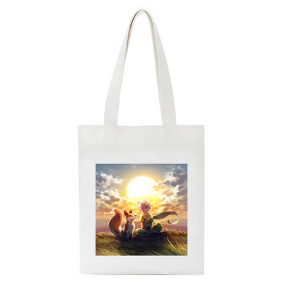 Γυναικεία τσάντα αγορών από καμβά κινουμένων σχεδίων Μικρός Πρίγκιπας με λαβή Αστεία οικολογική αναδιπλούμενη επαναχρησιμοποιούμενη τσάντα τσάντα τσάντα κλειδιού Τηλεφωνική τσάντα αγορών