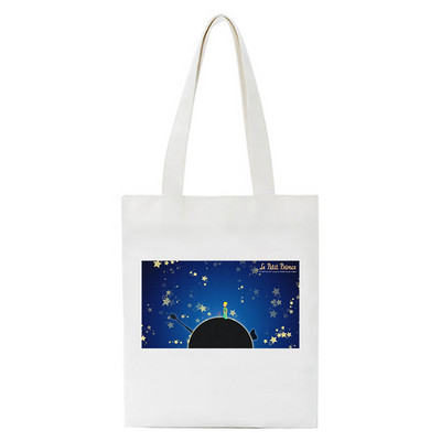 Γυναικεία τσάντα αγορών από καμβά κινουμένων σχεδίων Μικρός Πρίγκιπας με λαβή Αστεία οικολογική αναδιπλούμενη επαναχρησιμοποιούμενη τσάντα τσάντα τσάντα κλειδιού Τηλεφωνική τσάντα αγορών