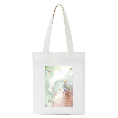 Γυναικεία τσάντα αγορών από καμβά κινουμένων σχεδίων Μικρός Πρίγκιπας με λαβή Αστεία οικολογική αναδιπλούμενη επαναχρησιμοποιούμενη τσάντα τσάντα τσάντα κλειδιού Τηλεφωνική τσάντα αγορών