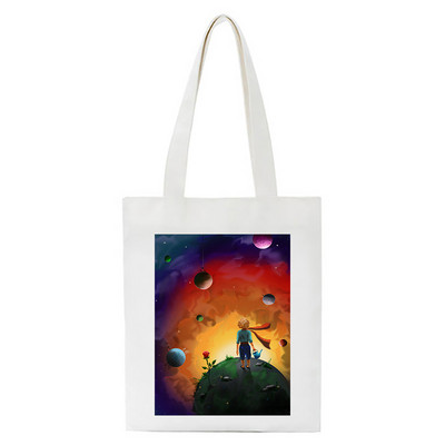 Γυναικεία τσάντα αγορών από καμβά κινουμένων σχεδίων Μικρός Πρίγκιπας με λαβή Αστεία οικολογική αναδιπλούμενη επαναχρησιμοποιούμενη τσάντα τσάντα τσάντα κλειδιού Τηλεφωνική τσάντα αγορών