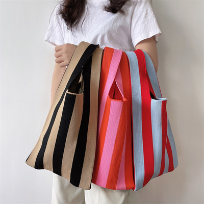 Дамска чанта за плетиво на райета Дамска чанта за през рамо Модна дамска чанта с издълбана дамска тъкана портмоне Дамска чанта през рамо