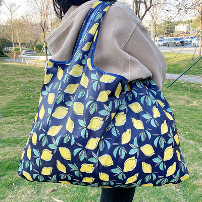 Nagy méretű nylon női vásárló, újrafelhasználható összecsukható táska bevásárlótáska kézitáska környezetbarát táska válltáska hordtáska