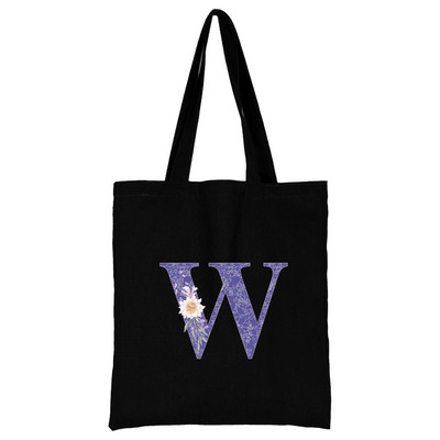 Vászon női bevásárlótáska 2022 nagy kapacitású újrafelhasználható hordtáskák divatos lila virágos betűnyomtatás női váll kézitáska