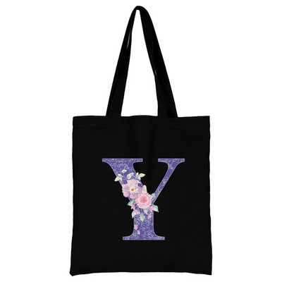 Vászon női bevásárlótáska 2022 nagy kapacitású újrafelhasználható hordtáskák divatos lila virágos betűnyomtatás női váll kézitáska