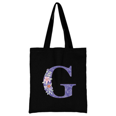 Vászon női bevásárlótáska 2022 nagy kapacitású újrafelhasználható hordtáskák divatos lila virágos betűnyomtatás női váll kézitáska