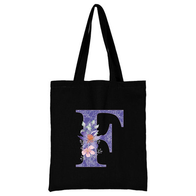 Vászon női bevásárlótáska 2022 nagy kapacitású újrafelhasználható hordtáskák divatos lila virágos betűnyomtatás női váll kézitáska