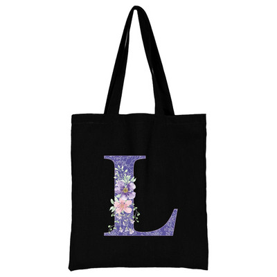 Vászon női bevásárlótáska 2022 nagy kapacitású újrafelhasználható hordtáskák divatos lila virágos betűnyomtatás női váll kézitáska