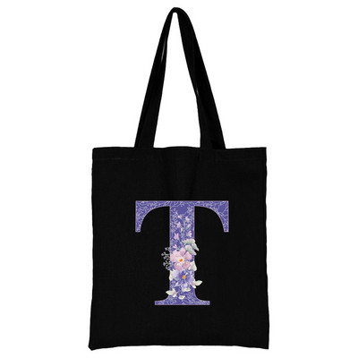 Vászon női bevásárlótáska 2022 nagy kapacitású újrafelhasználható hordtáskák divatos lila virágos betűnyomtatás női váll kézitáska