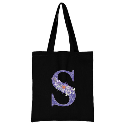 Vászon női bevásárlótáska 2022 nagy kapacitású újrafelhasználható hordtáskák divatos lila virágos betűnyomtatás női váll kézitáska