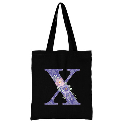 Vászon női bevásárlótáska 2022 nagy kapacitású újrafelhasználható hordtáskák divatos lila virágos betűnyomtatás női váll kézitáska