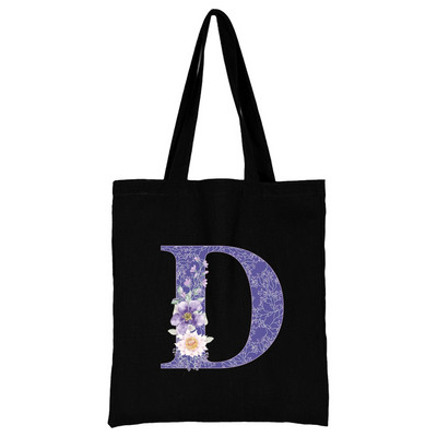 Vászon női bevásárlótáska 2022 nagy kapacitású újrafelhasználható hordtáskák divatos lila virágos betűnyomtatás női váll kézitáska