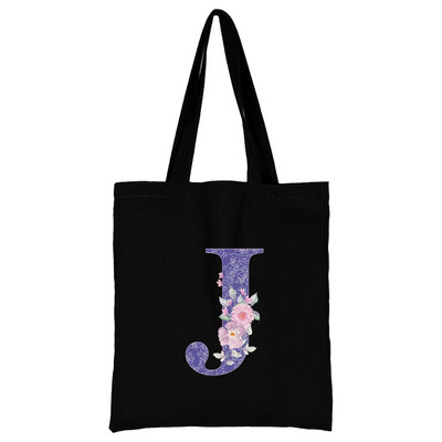 Vászon női bevásárlótáska 2022 nagy kapacitású újrafelhasználható hordtáskák divatos lila virágos betűnyomtatás női váll kézitáska