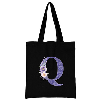 Vászon női bevásárlótáska 2022 nagy kapacitású újrafelhasználható hordtáskák divatos lila virágos betűnyomtatás női váll kézitáska