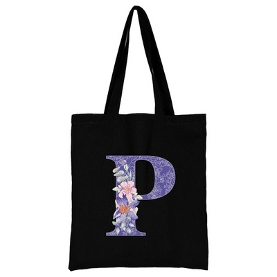 Vászon női bevásárlótáska 2022 nagy kapacitású újrafelhasználható hordtáskák divatos lila virágos betűnyomtatás női váll kézitáska