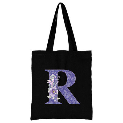 Vászon női bevásárlótáska 2022 nagy kapacitású újrafelhasználható hordtáskák divatos lila virágos betűnyomtatás női váll kézitáska